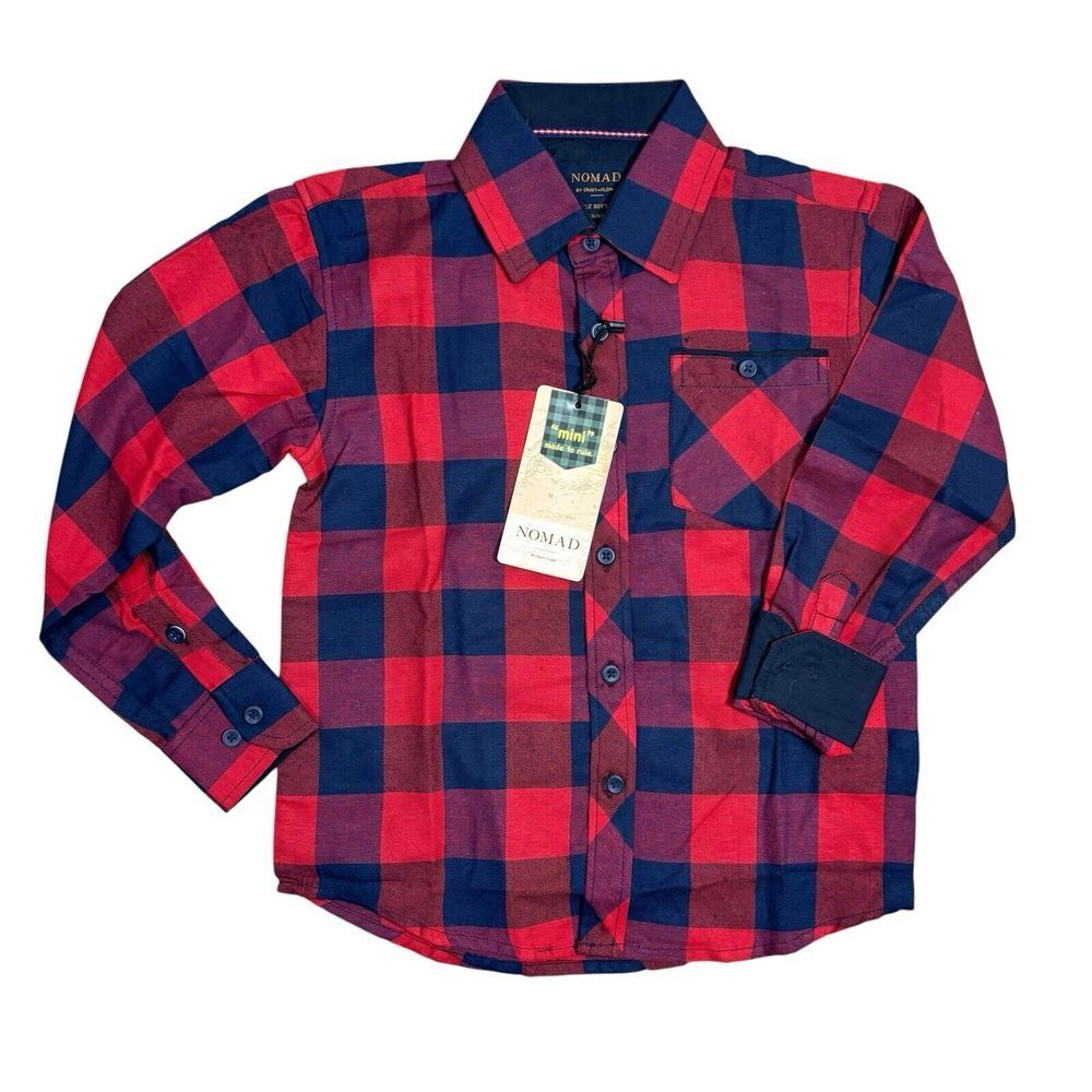 NWT Nomad Buffalo Red/Blue Plaid Soft Flannel LS Shirt Toddler Boy Size 5